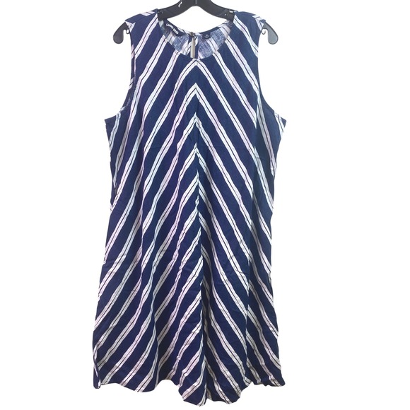 Lands End Dress Womens 1XL Linen Nautical Costal Beachy Sleeveless Stripes - Picture 1 of 10